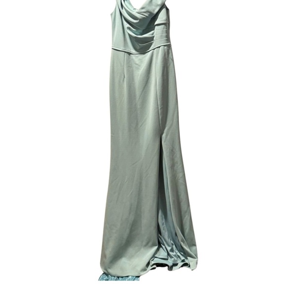 NWT ADRIANNA PAPELL Chiffon Off the Shoulder Gown in Frosted Sage Green dress - Picture 6 of 12